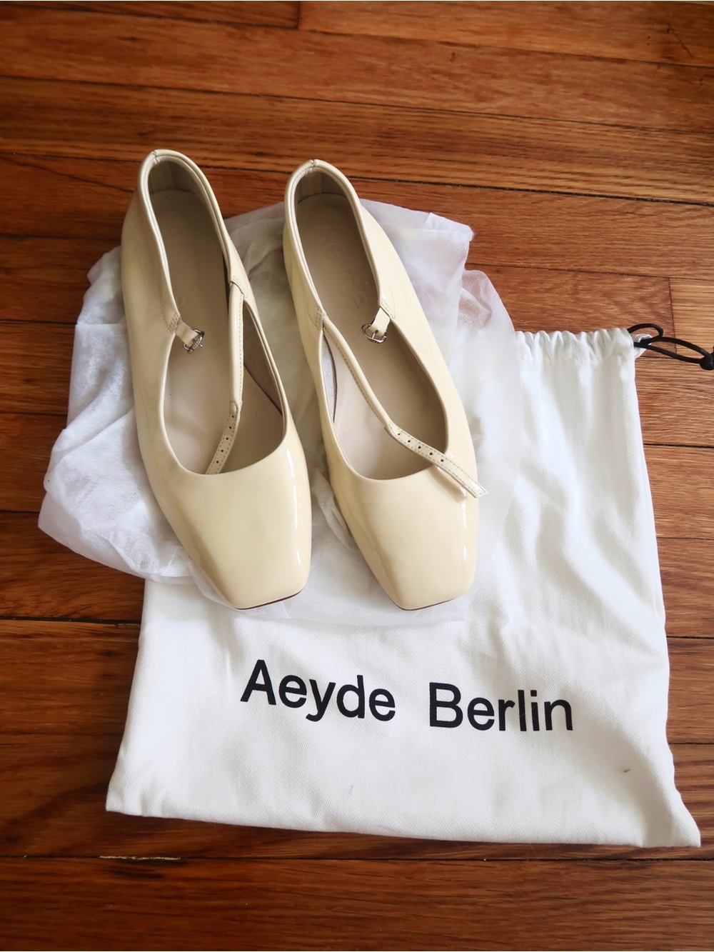 Aeyde Uma Cream Patent Leather Mary Jane Flats